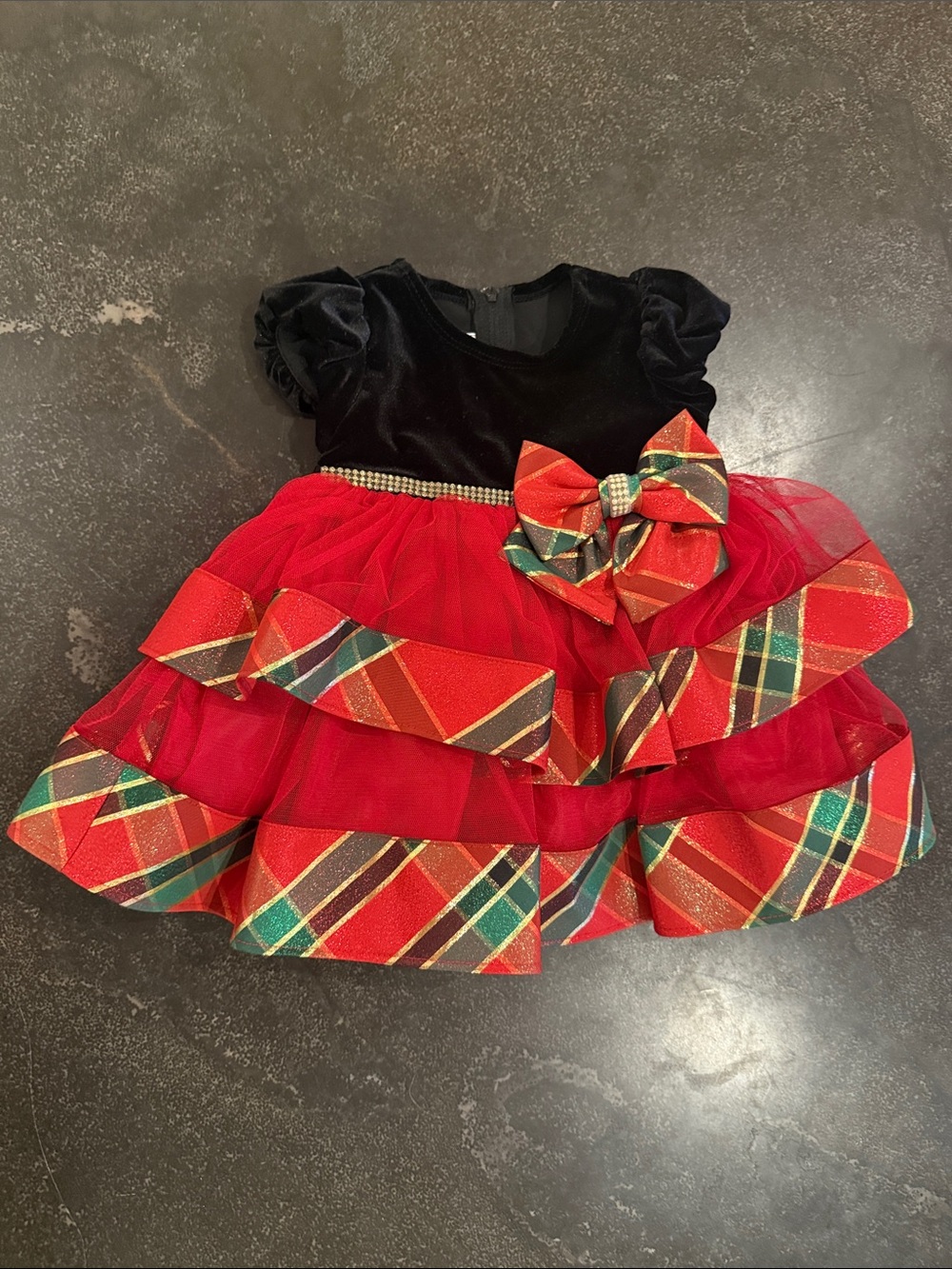 Bonnie Baby Red & Black Holiday Tutu Dress with Plaid Bow